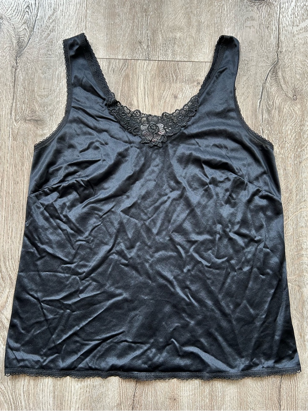 Vtg Made in CA Black Lace Trim Tank Top